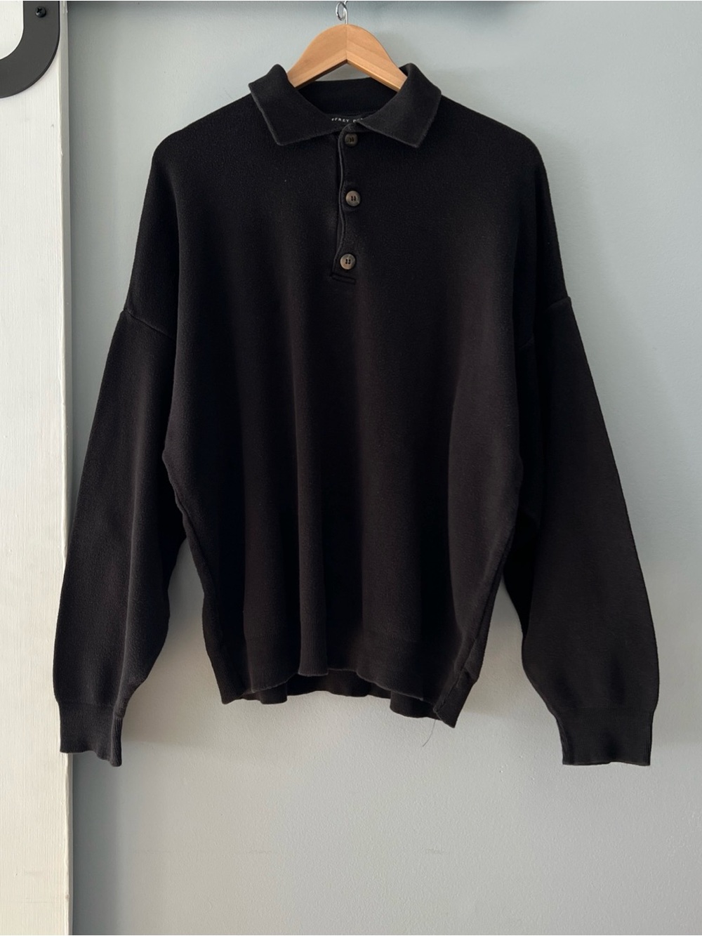 Vintage 90s Geoffrey Beene Long Sleeve Black Cotton Polo USA Oversized Look